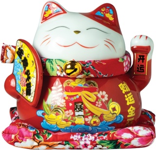 Skarbonka Maneki Neko z wachlarzem 13cm Jade Tample