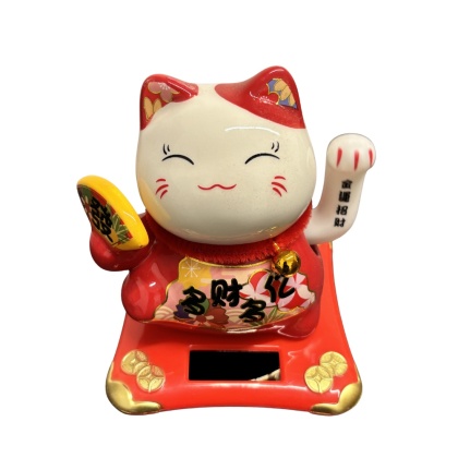 Kot szczęścia Maneki Neko ceramiczna solarna 11cm Jade Tample