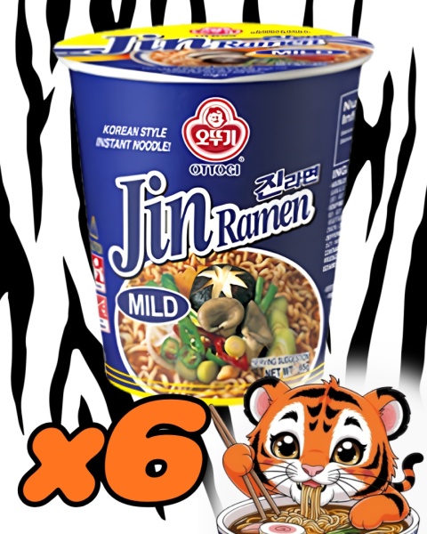 Ramen Jin Mild łagodny CUP Pałeczki gratis 6x65g Ottogi