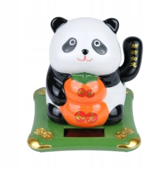 Panda szczęścia Maneki Neko ceramiczna solarna 11cm Jade Tample